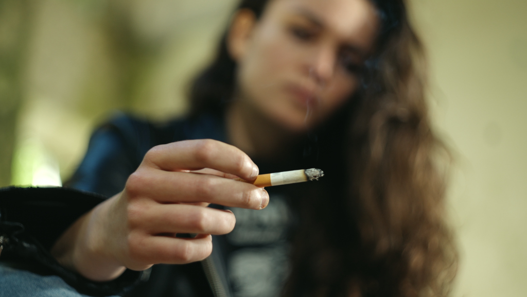 woman contemplating smoking